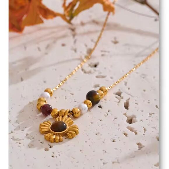 New BIJOUX Gold SS Multicolor Beaded Necklace with  Pendant - Picture 1 of 8